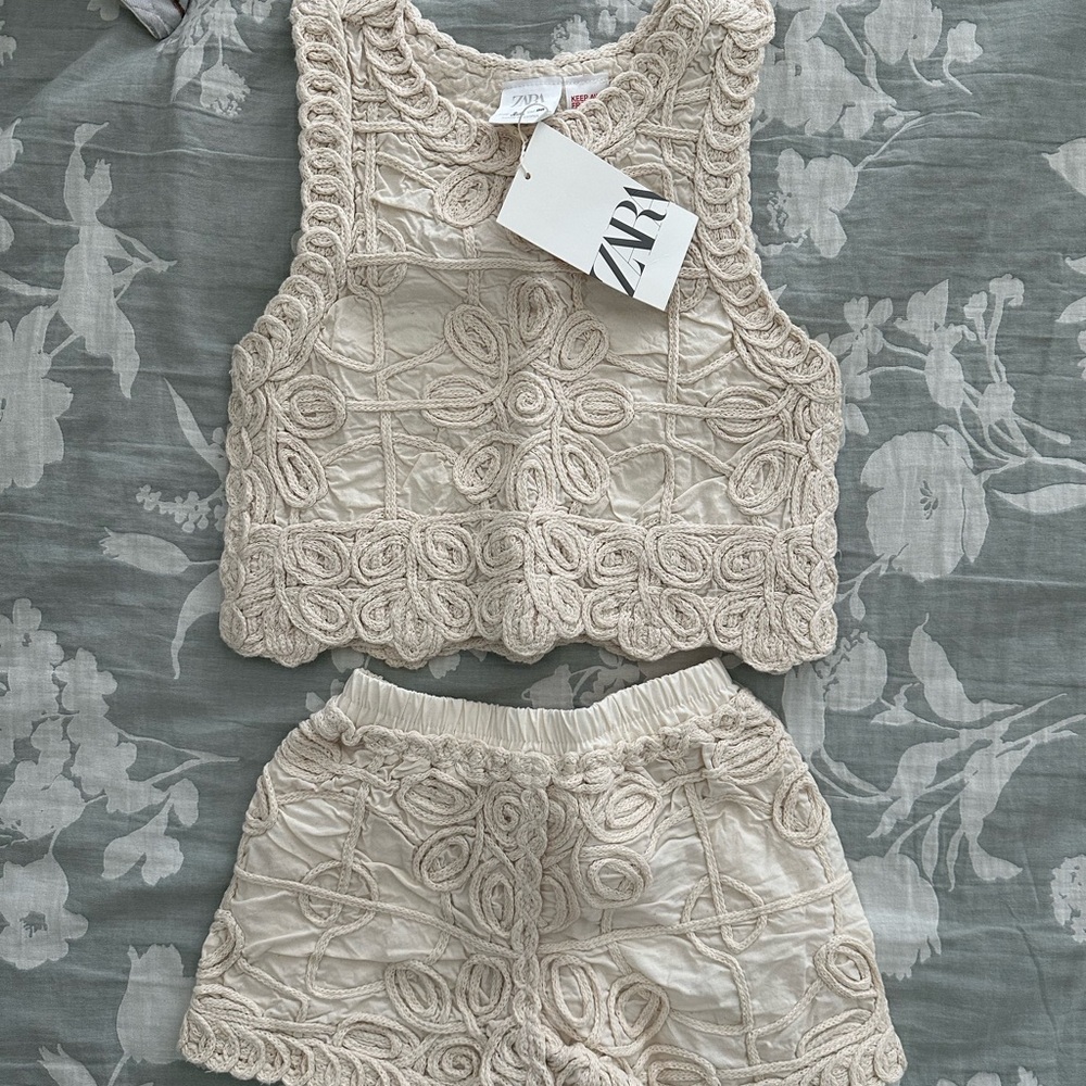 Zara Cream Top and Shorts Set